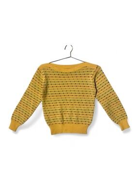 Vintage 80s Yellow Rainbow Speckled Knit Sweater Cottagecore Grandpa Core